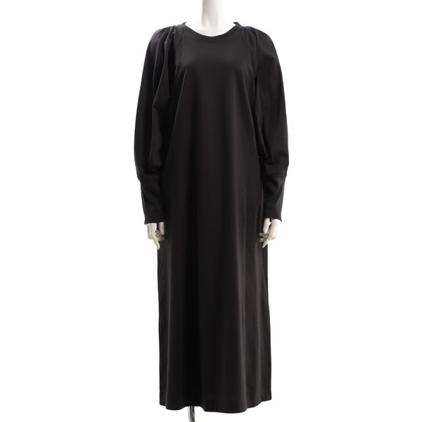 ボリュームスリーブラウンドネックワンピース