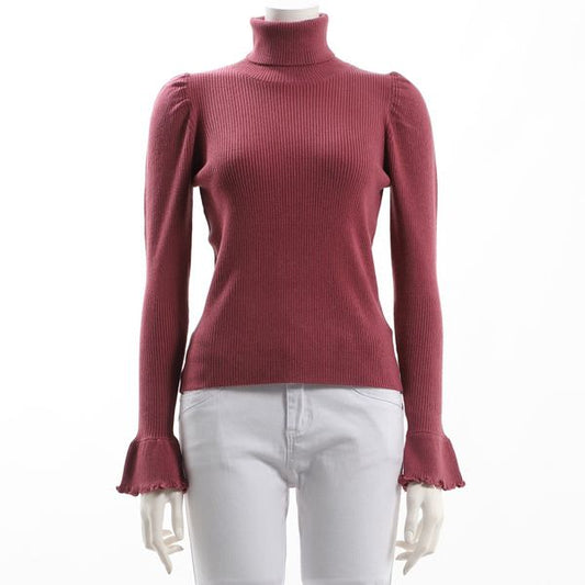 袖フリルリブニット