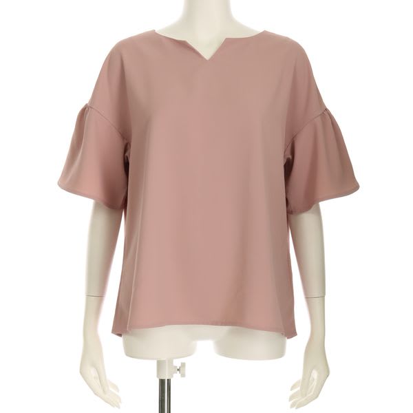 オープンフロントネックフレアスリーブブラウス