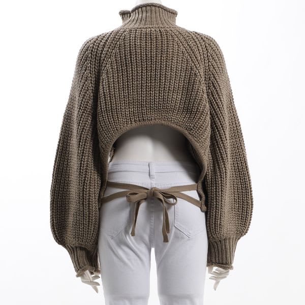 後ろカットアウトデザインボリュームスリーブローゲージニットプルオーバー