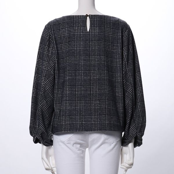 ふんわり袖グレンチェック柄ブラウス