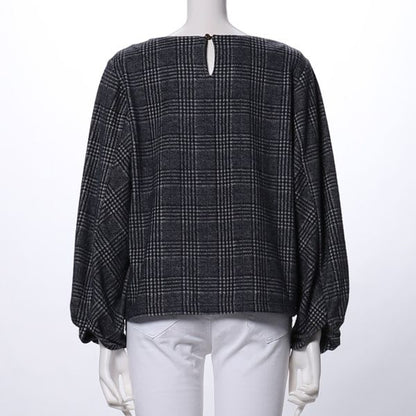 ふんわり袖グレンチェック柄ブラウス