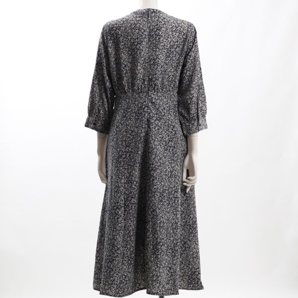 ギャザードネック小花柄ワンピース