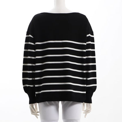 オープンフロントネックボーダー柄ニット