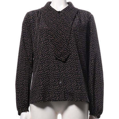 ボウタイ風ドット柄ブラウス