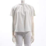 ネックギャザードット柄ブラウス