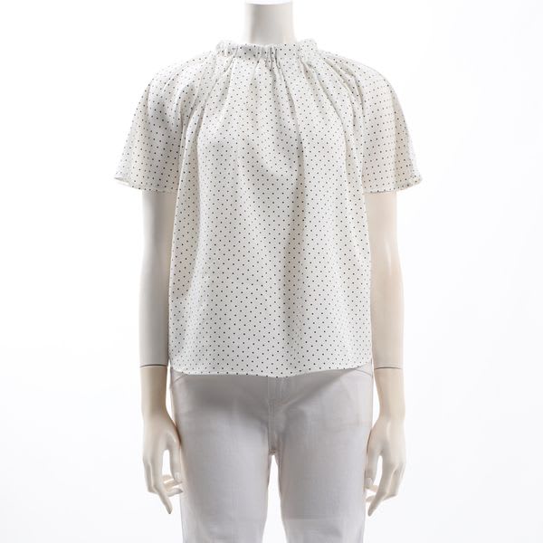 ネックギャザードット柄ブラウス