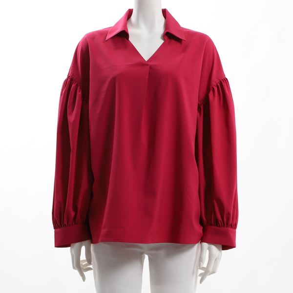 ドロップショルダーボリューム袖スキッパーブラウス