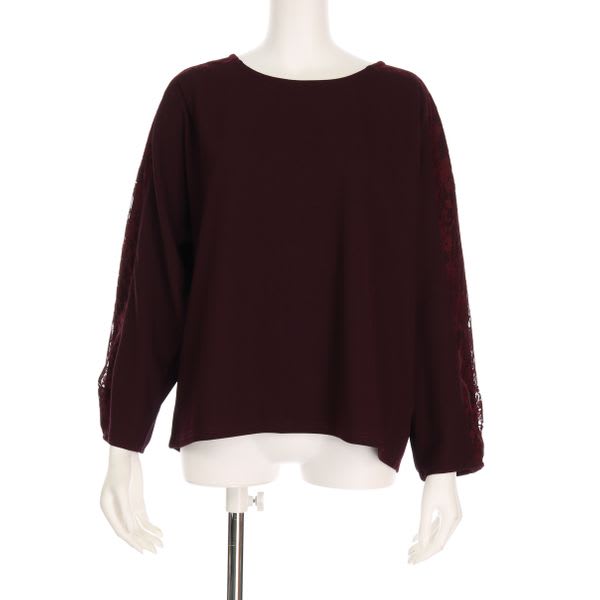 部分レースカットソー