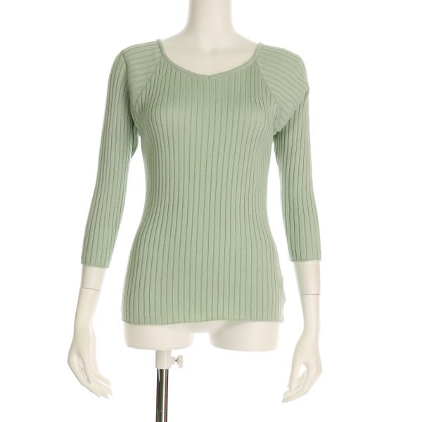 ラグランスリーブリブニットプルオーバー