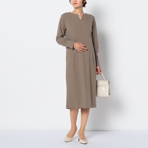 ウエスト切り替えラインオープンフロントネックワンピース