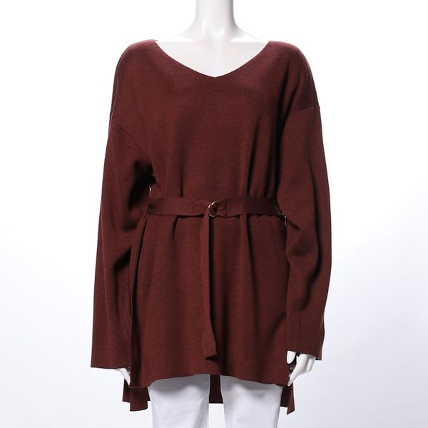 ドロップショルダーDカンベルト付きバックテールニット