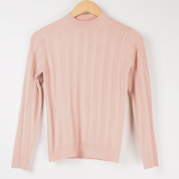 クルーネック細リブニット