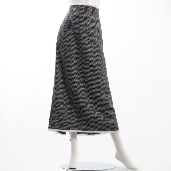 大振りヘリンボーン柄フリンジスカート