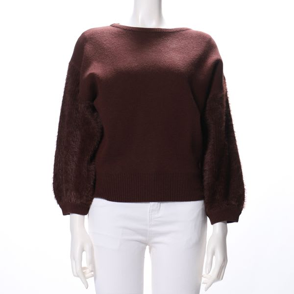 袖異素材切り替えニット