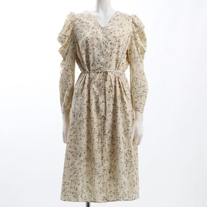 フロントボタン花柄パワーショルダー防止ワンピース