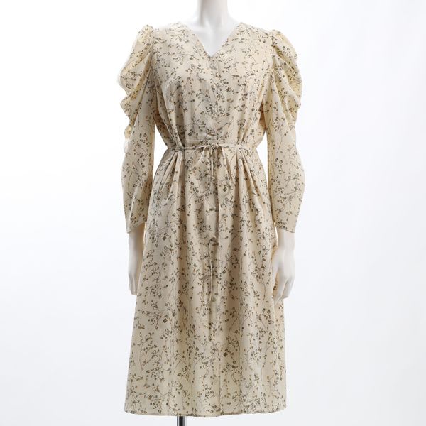 フロントボタン花柄パワーショルダー防止ワンピース