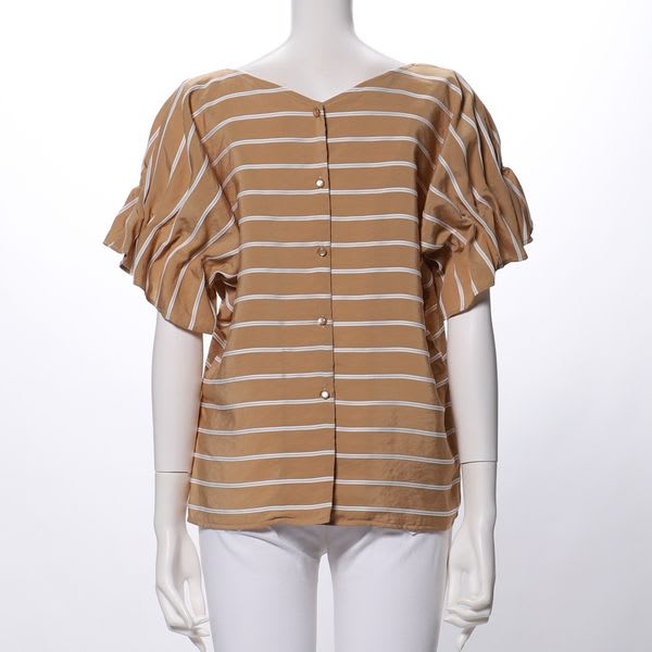 バックボタンボーダー柄ブラウス