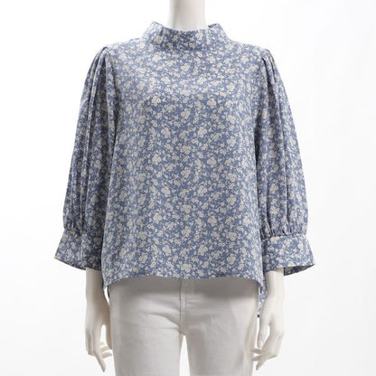 ボリュームスリーブスタンドカラーブラウス