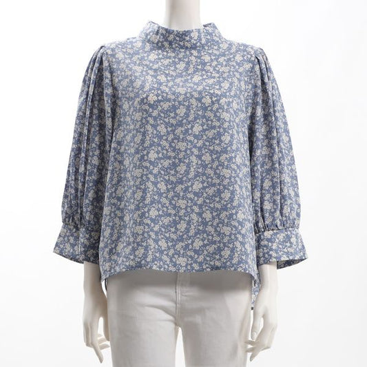 ボリュームスリーブスタンドカラーブラウス