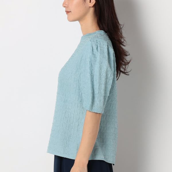 特徴のある表面感のパフスリーブブラウス