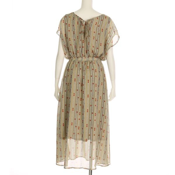 ストライプキカプリント総柄ワンピース