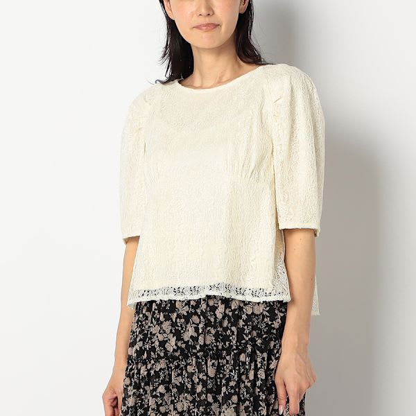 切り替えデザインレースブラウス