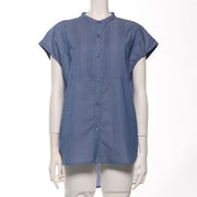 バックテールデザインバンドカラーブラウス