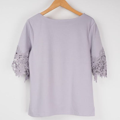 袖レースカットソー