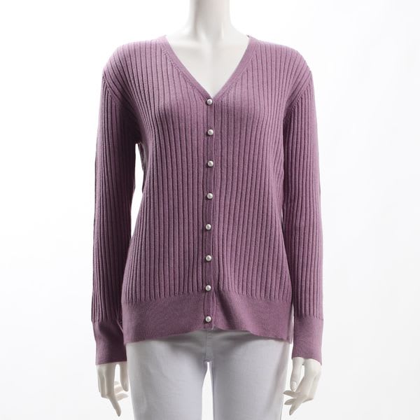 パールボタンリブニットカーディガン