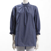 ストライプ柄フリルネックブラウス