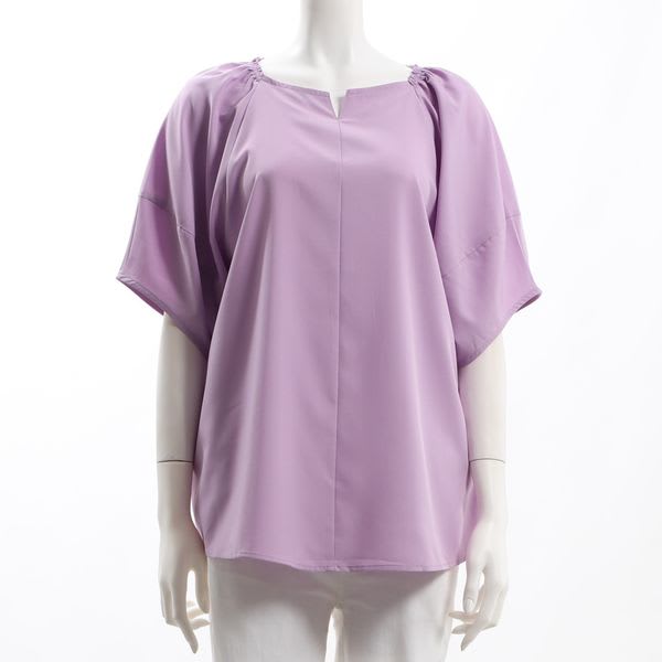 ふんわり袖オープンフロントネックブラウス