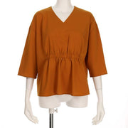 ウエストシャーリングvネックブラウス