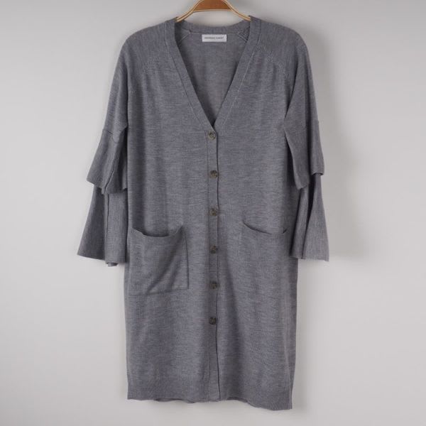 袖二重フレアデザインロングカーディガン