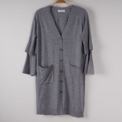 袖二重フレアデザインロングカーディガン