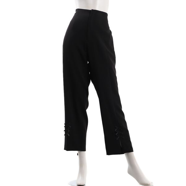 裾スリットリボン付きストレートパンツ
