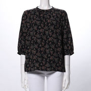 花柄ギャザードネックブラウス