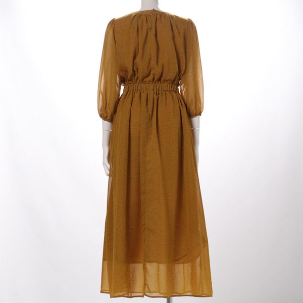 ギャザー入り袖透け感総柄ワンピース