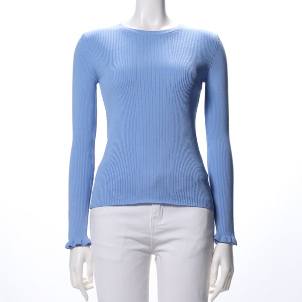 袖口フリルリブニット