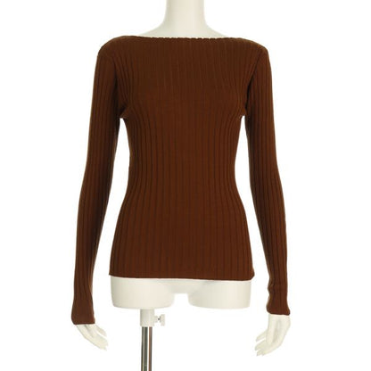 スラッシュドネックリブニットプルオーバー