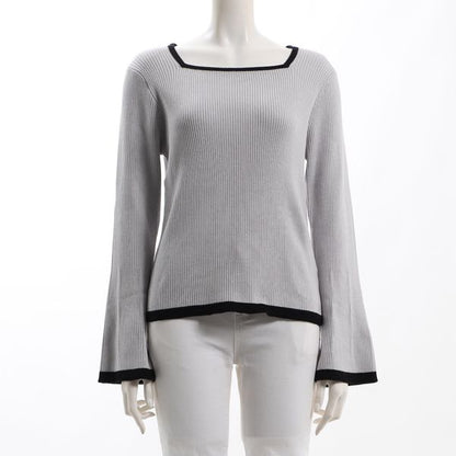 バイカラースクエアネックニット