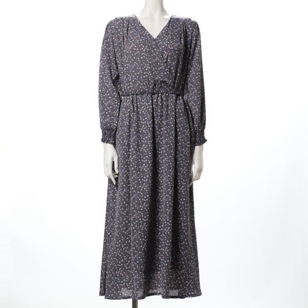 オータムフラワープリントカシュクールワンピース