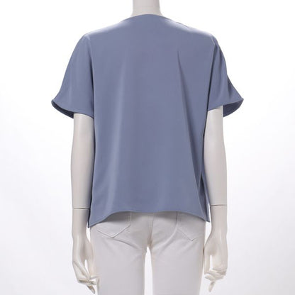 裾タックカシュクールデザインVネックブラウス