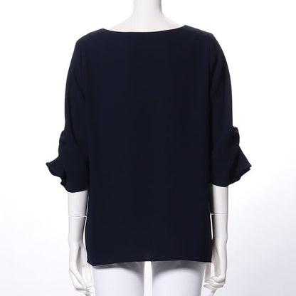 袖リボンラウンドネックブラウス