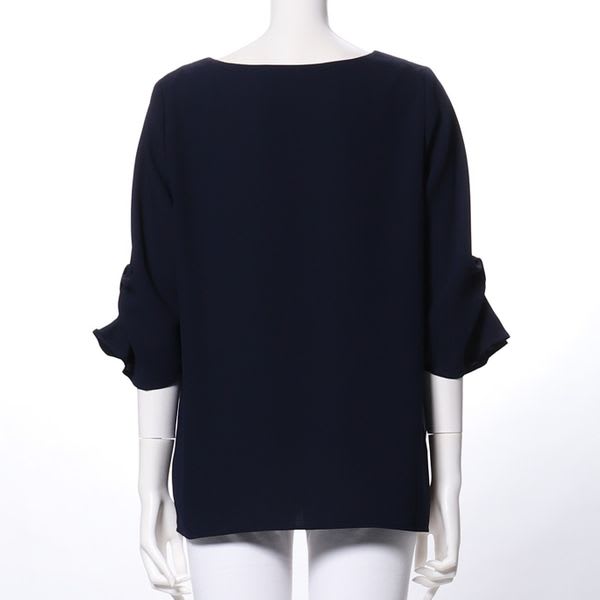 袖リボンラウンドネックブラウス