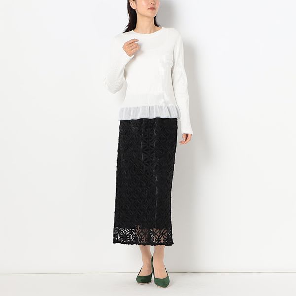 裾切り替えデザインリブニット