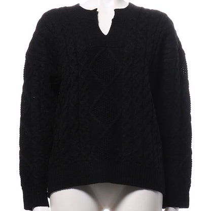 オープンフロントネックケーブル編みニット