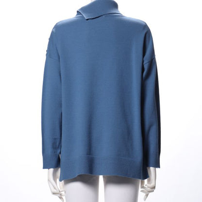 肩ボタンデザインドロップショルダーニット