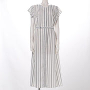 ストライプ透け感ロングシャツワンピース