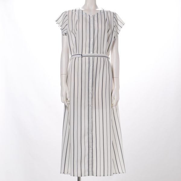 ストライプ透け感ロングシャツワンピース